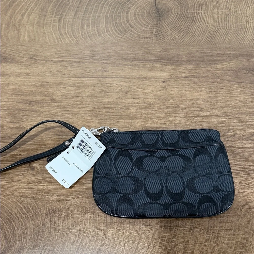 Coach Black Signature Jacquard Wristlet